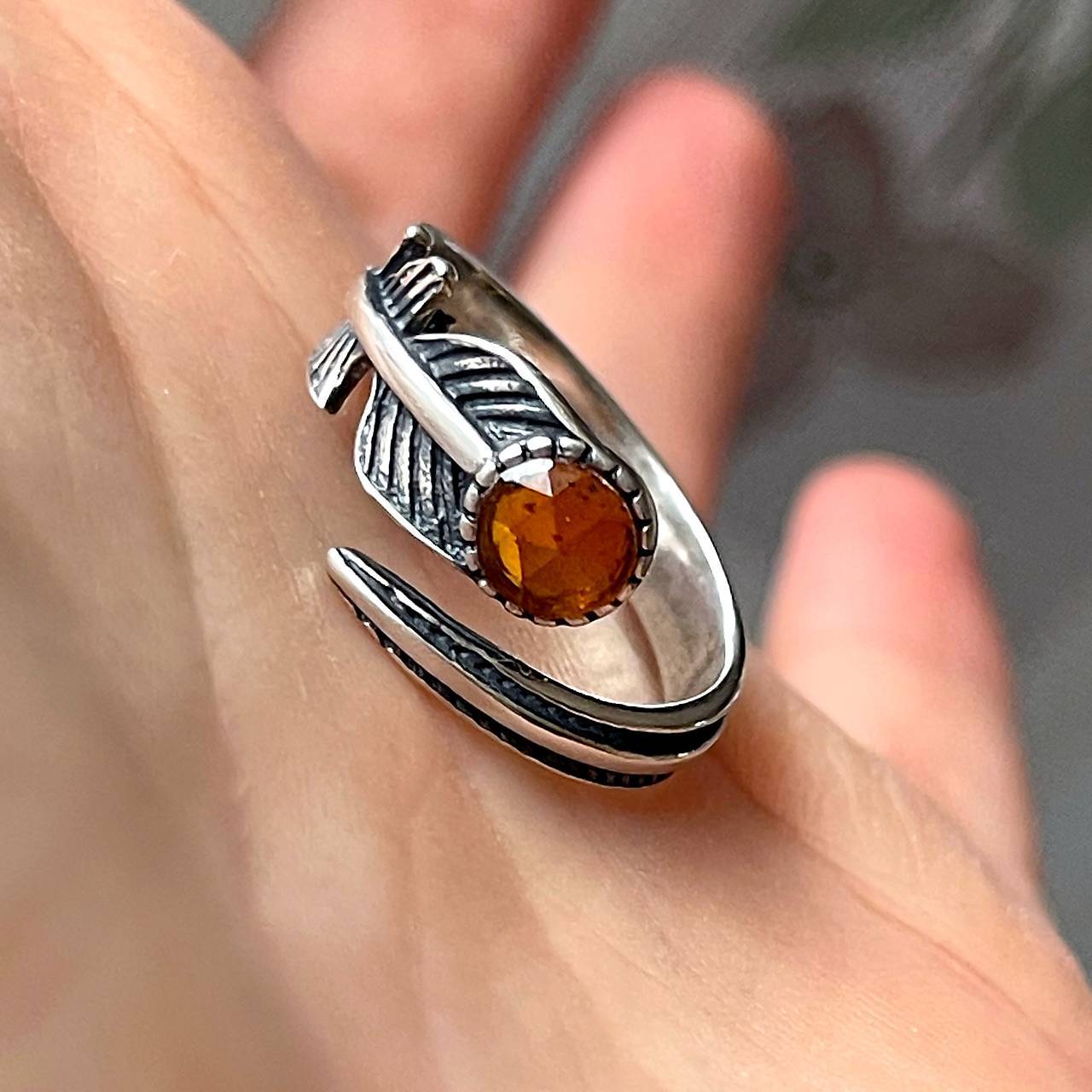 Natural Orange Kyanite Feather Filigree AG925 Silver Ring  / Strieborný prsteň s oranžovým kyanitom E004