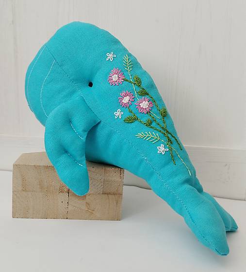 Hračky - Ľanová veľryba (modrá) - 16786285_