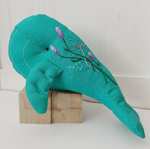 Hračky - Ľanová veľryba (tyrkysová) - 16786286_