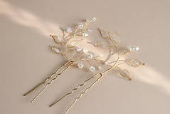 Ozdoby do vlasov - Svadobné vlásenky Amélia (Zlaté s čirými lístkami) - 16788276_