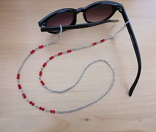 Iné doplnky - Retiazka na okuliare - červené brúsené korálky - chirurgická oceľ - 16788195_