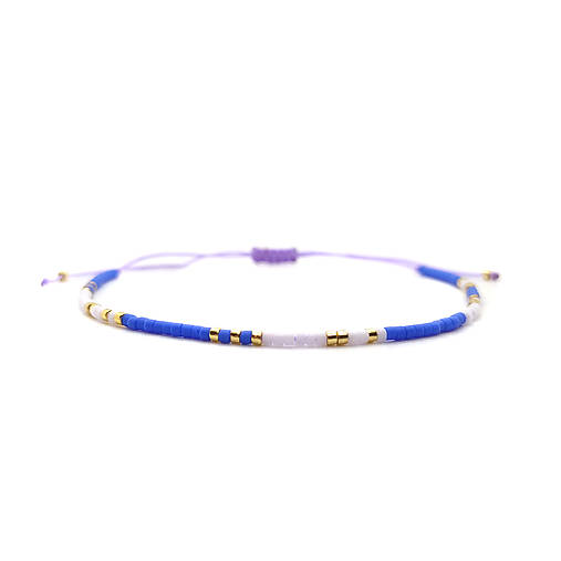 Náramky - Dámsky náramok z korálikov Miyuki, jednovláknový modro bielo zlatý - 16792569_
