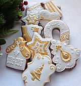 Dekorácie - Medovníčky zlato-biele 10 ks - 16794582_