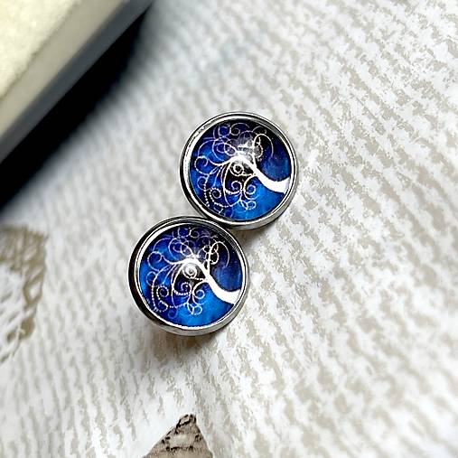 Steel Tree Stud Earrings / Napichovacie náušnice oceľové - modré stromy  E046