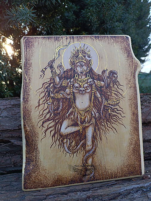 Obrazy - Kálí Maa - Mahakálí - ručne vypaľovaný obraz - hand-burned image - 16792697_