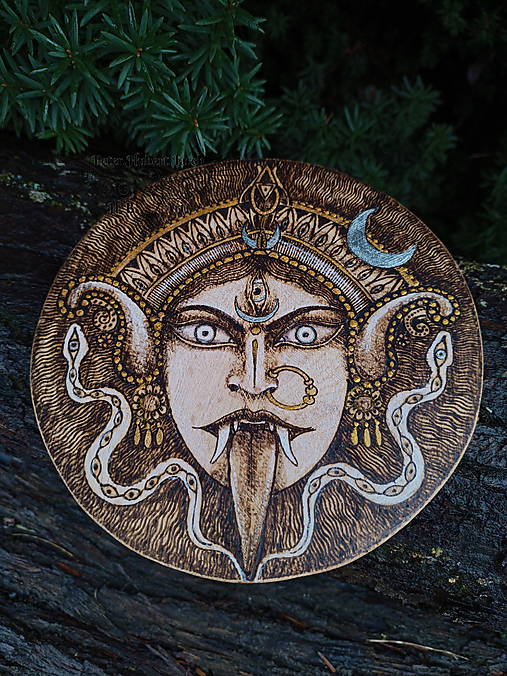 Obrazy - Kálí Maa - Mahakálí - ručne vypaľovaný obraz - hand-burned image - 16792706_