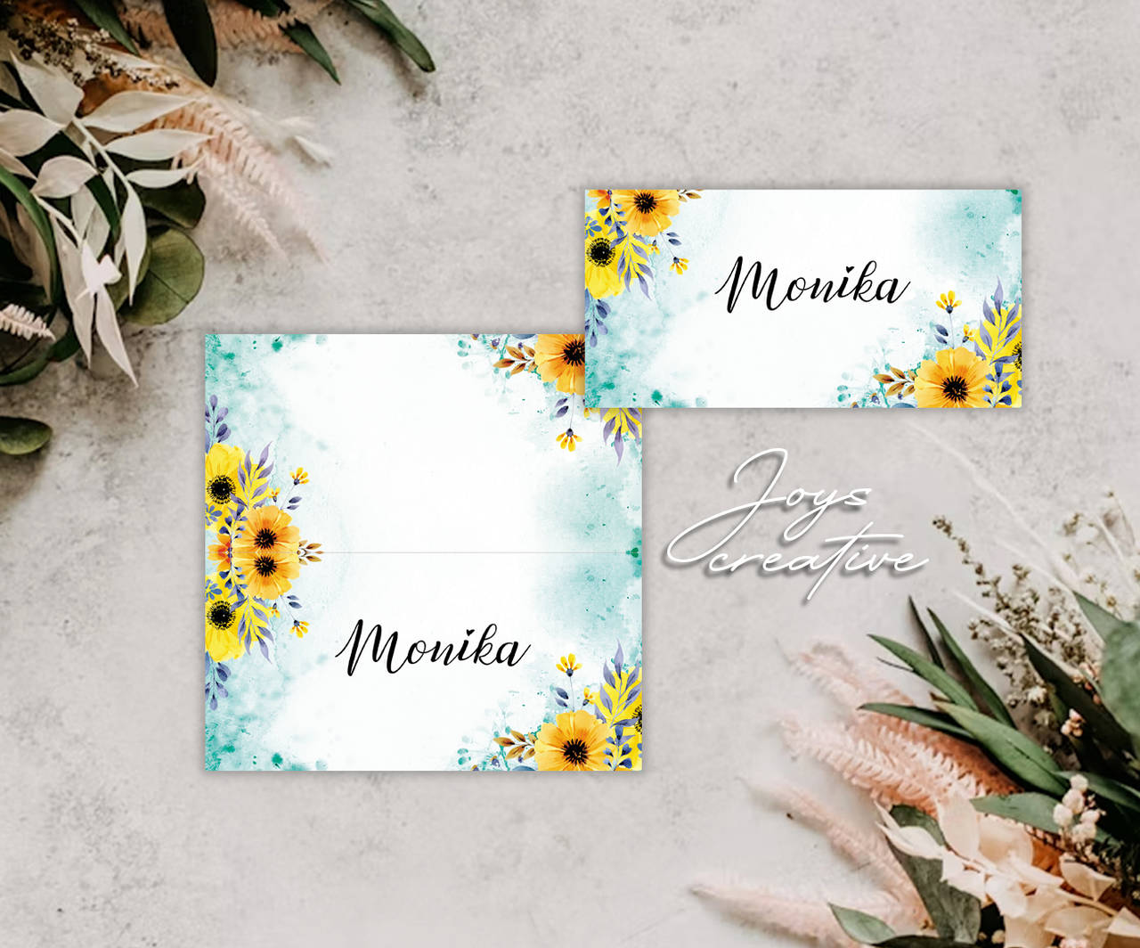 Skladacie menovky so žltými kvetinami