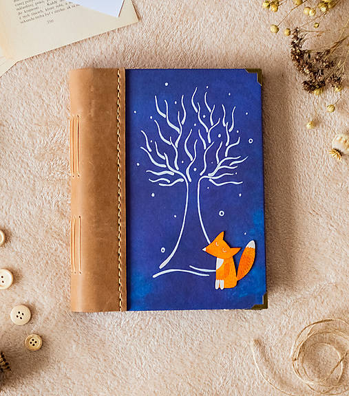 Papiernictvo - KRESLENÝ fotoalbum ,,Líška a strom" A5 s koženým chrbtom - 16796350_