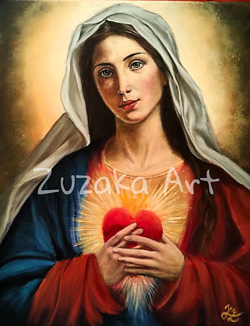 Obrazy - Print: "Nepoškvrnené Srdce Panny Márie" na umeleckom plátne - 16795090_