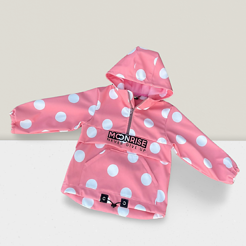 Detské oblečenie - Detská softshell bunda - anorak white big dots - 16796687_