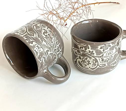 Nádoby - Šáločky - Šedo biely set na espresso - 16796907_