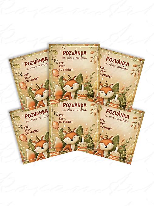 Papiernictvo - Detské pozvánky na narodeninovú oslavu - Líška (sada 6 ks) - 16798858_