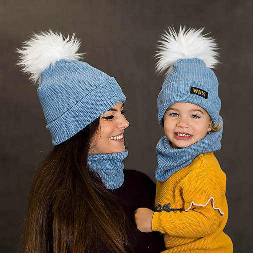 Čiapky, čelenky, klobúky - Zimný set Snow blue - 16799516_