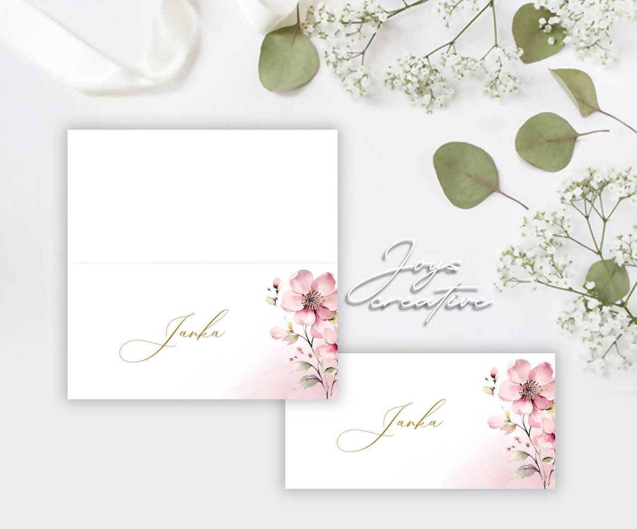 Skladacie menovky s ružovým kvetom