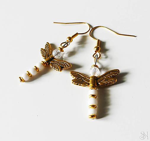 Náušnice - Handmade náušnice zlaté vážky - 16803105_
