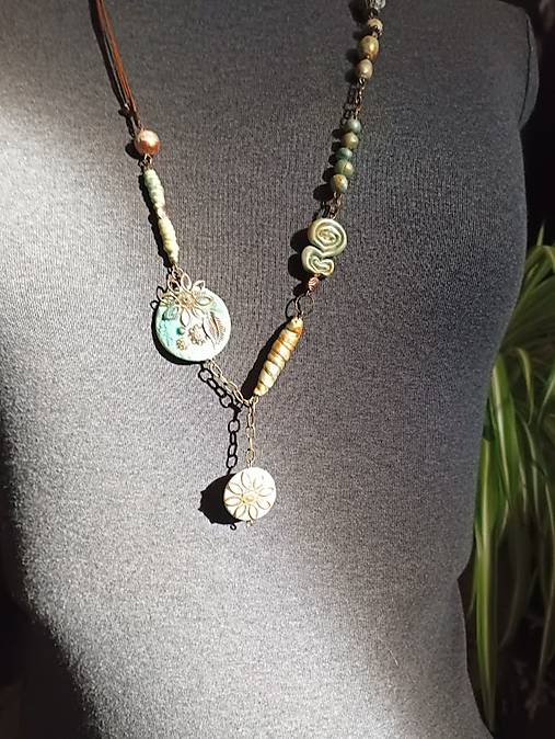 Sady šperkov - lel , nebová perleť boho náhrdelníky 2ks - 16805255_