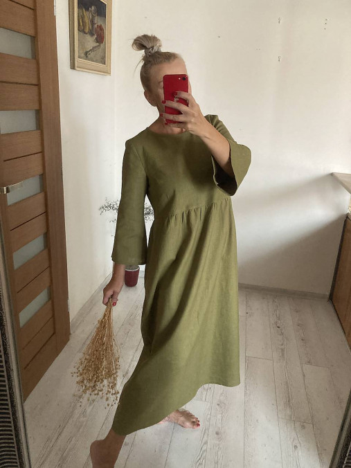 Ľanové šaty /PICKLE/ – pohodlné minimalistické s vreckami