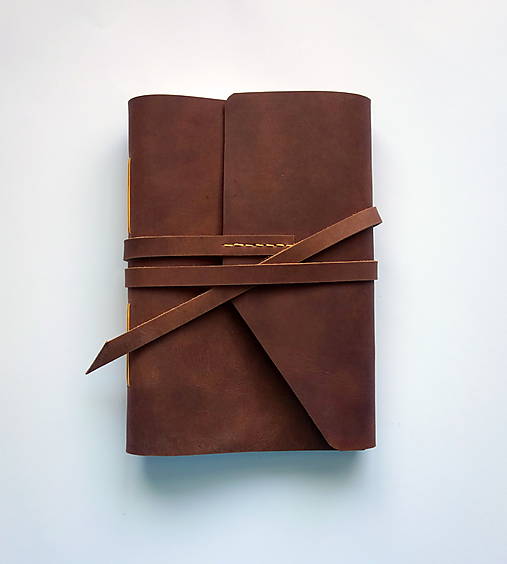 Papiernictvo - Kožený fotoalbum A5 gaštanovo hnedá - 16805993_