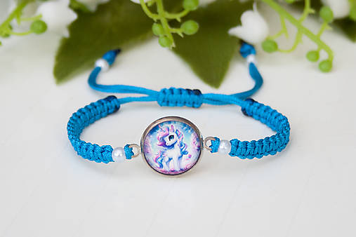 Detské doplnky - Šnúrkový náramok detský - Jednorožec unicorn modrá - 16807617_