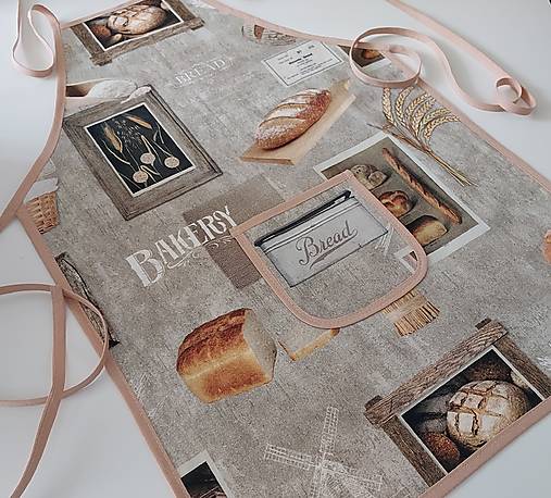 Iné oblečenie - Dámska zástera pečivo a klásky (Kapučíno lem) - 16808686_