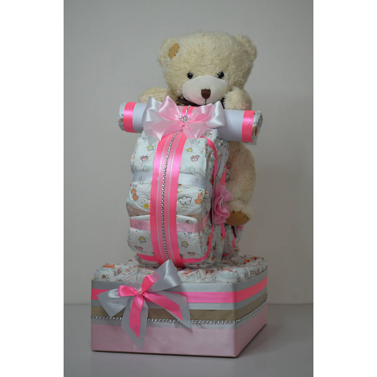 Veľká plienková torta MOTORKA - ružová