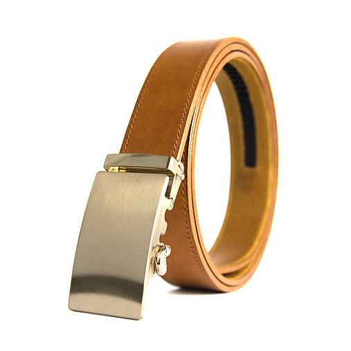 Opasky - Kožený opasok s automatickým zapínaním BRUSHED GOLD (Oranžová) - 16810255_