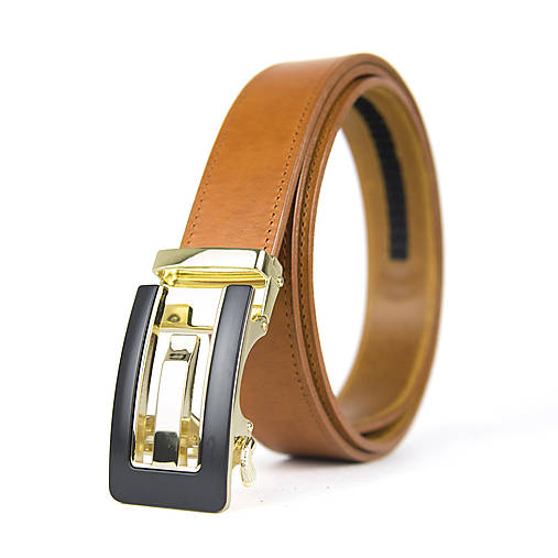 Opasky - Kožený opasok s automatickým zapínaním GOLD BOX (Oranžová) - 16810300_