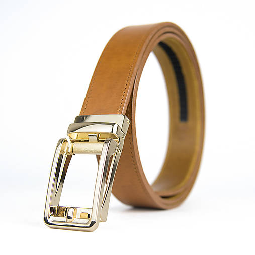 Opasky - Kožený opasok s automatickým zapínaním GOLD BELT (Oranžová) - 16819275_