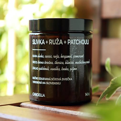 SLIVKA + RUŽA + PATCHOULI sójová sviečka