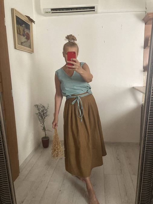 Sukne - ..ako ľanový  vánok.../ cognac sukňa Linen/ - 16821928_
