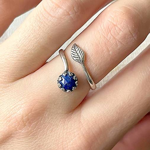 Leaf Natural Faceted Lapis Lazuli Ring Ag925 / Strieborný prsteň s lazuritom E001