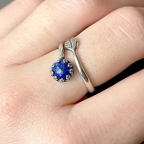 Leaf Natural Faceted Lapis Lazuli Ring Ag925 / Strieborný prsteň s lazuritom E001