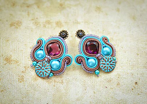 Náušnice - Tyrkysovo-modré soutache náušnice - 16823803_
