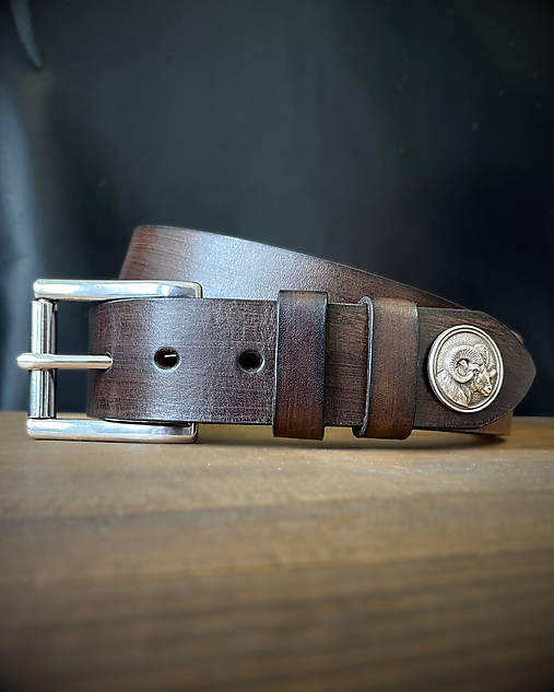 Pánske doplnky - Kožený poľovnícky opasok Ram - 16828339_