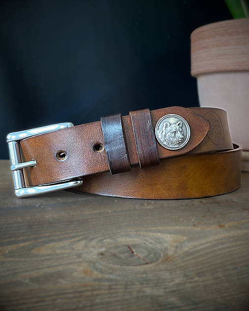 Pánske doplnky - Kožený poľovnícky opasok Bear - 16830882_