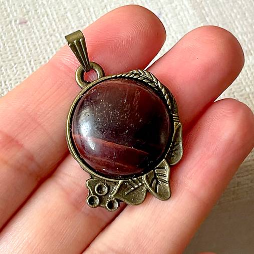 Floral Bronze Red Tiger Eye Necklace / Náhrdelník s červeným tigrím okom E048