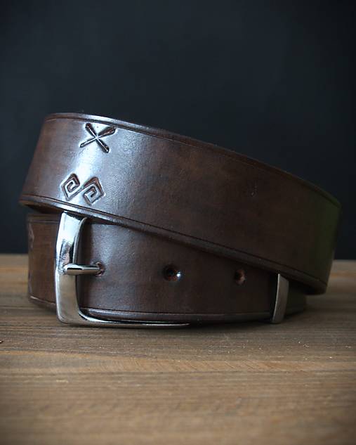 Pánske doplnky - Kožený opasok Čičmany Chocolate - 16832573_