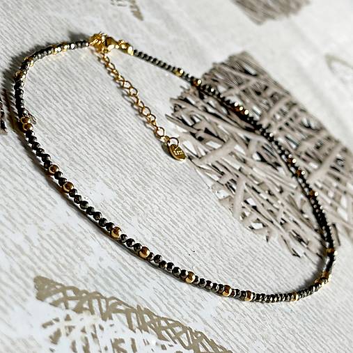 Luxury Pyrite Necklace Stainless Steel / Náhrdelník pyrit, oceľ E048