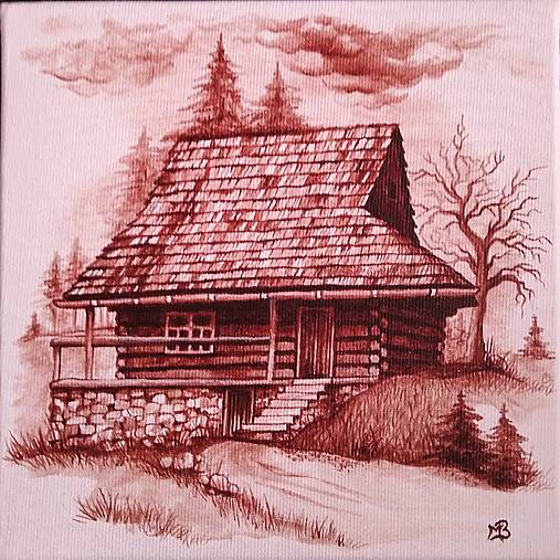 Obrazy - Akrylová maľba "Drevenička" - 16833441_