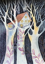 Obrazy - Originál ilustrácia Domček v korunách - 16833936_