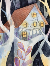 Obrazy - Originál ilustrácia Domček v korunách - 16833937_