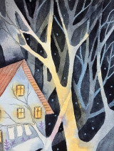 Obrazy - Originál ilustrácia Domček v korunách - 16833939_