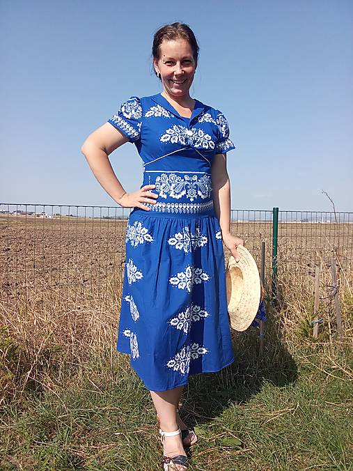 Šaty - Šaty modrobiele stromčekový vzor - 16833792_