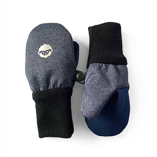 Detské doplnky - Softshelláčky MERINO palčiaky "denim/black" - 16833489_