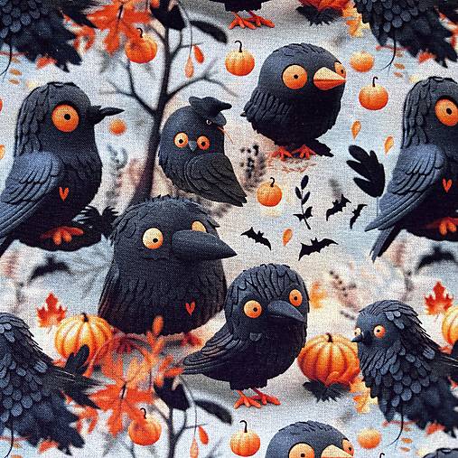 hallowenske vtáčatá, 100 % predzrážaná bavlna EÚ, šírka 140 cm