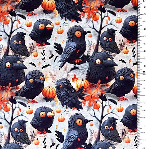 hallowenske vtáčatá, 100 % predzrážaná bavlna EÚ, šírka 140 cm