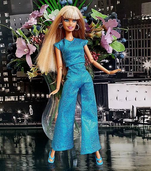 Tyrkysový trblietkavý set pre Barbie