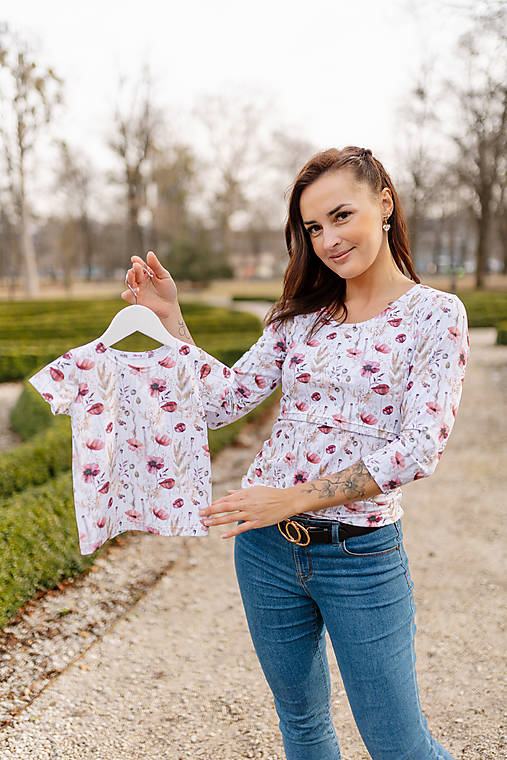 Topy, tričká, tielka - MATCHY úpletové tričko - romantické maky - 16834892_