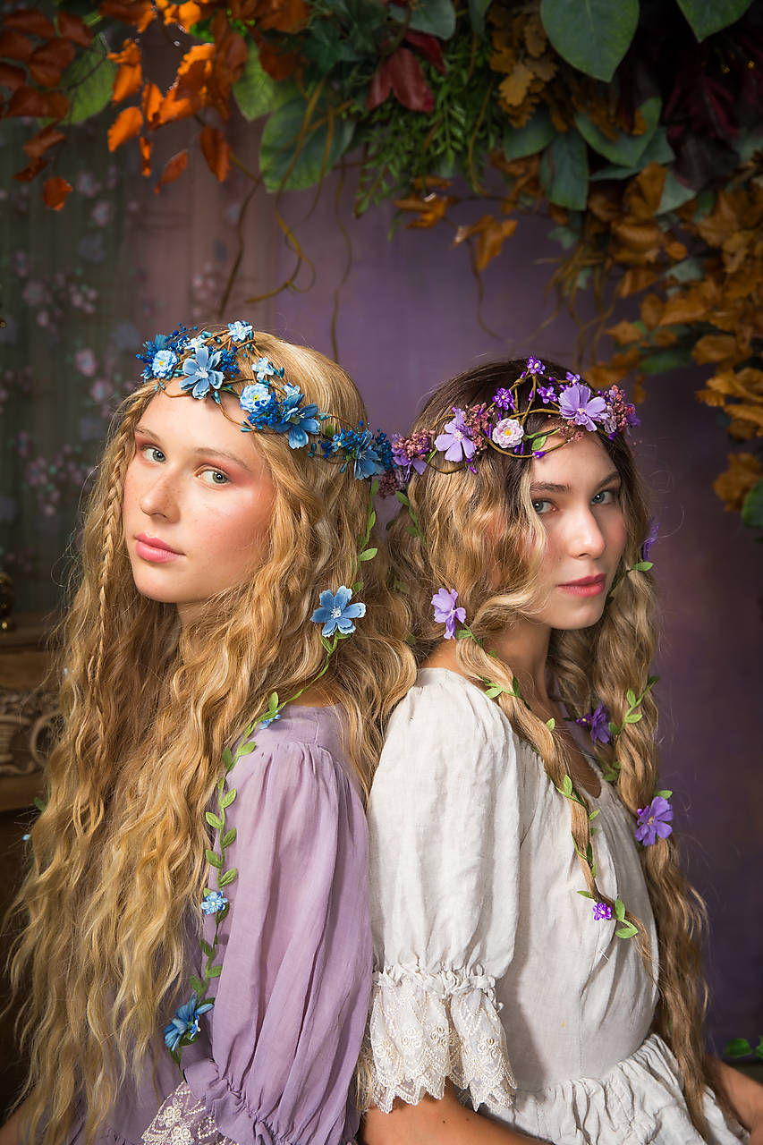 Kvetinový venček so závojom "keď v duši kvitne" - modrý alebo fialový