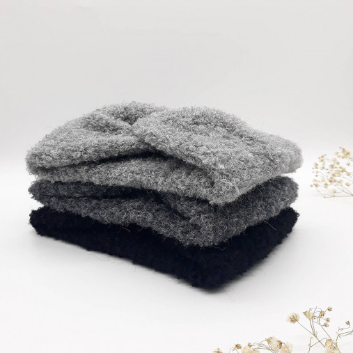 Čiapky, čelenky, klobúky - BOUCLÉ alpaca čelenka (čierna) - 16834949_